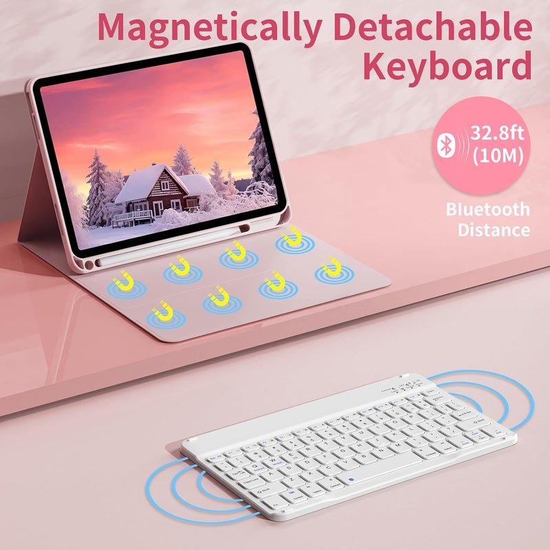 aoub Keyboard Case for iPad (A16) 11th Gen 11 Inch 2025, iPad 10th Generation 10.9 inch 2022 with Pencil Holder, Stand Folio Detachable Wireless Bluetooth Rechargeable Keyboard, Pink - Image 4
